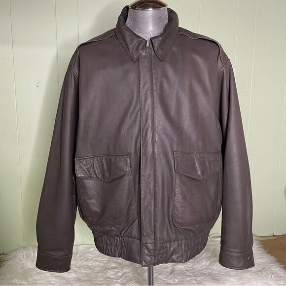 VTG G-III G3 Chocolate Brown‎ Leather Bomber Jacket‎ Men’s XL - Picture 1 of 10